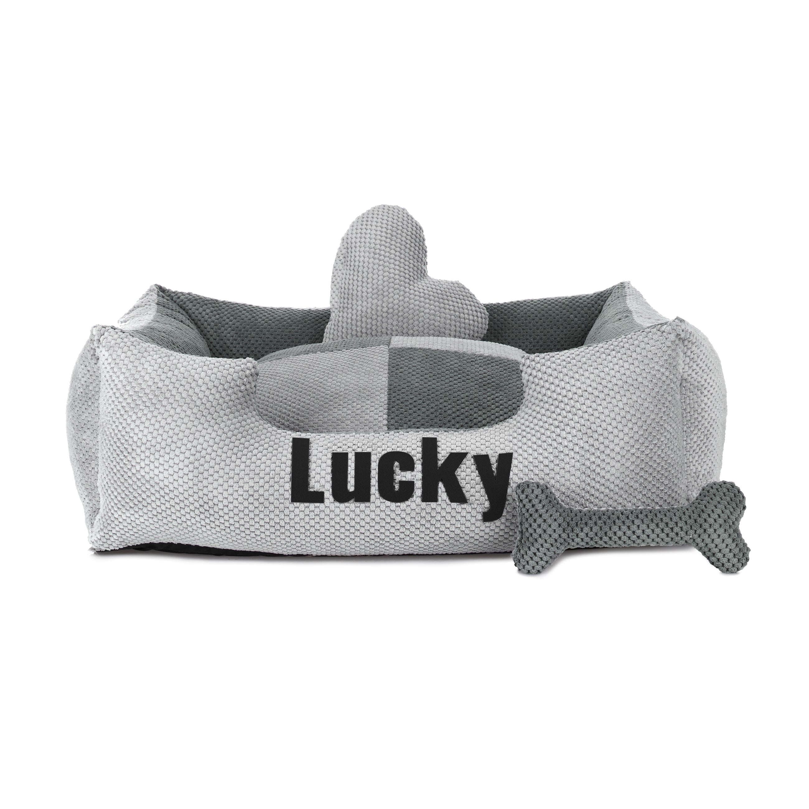 Platinum light grey & grey - lit pour chien gris clair & gris foncé avec nom