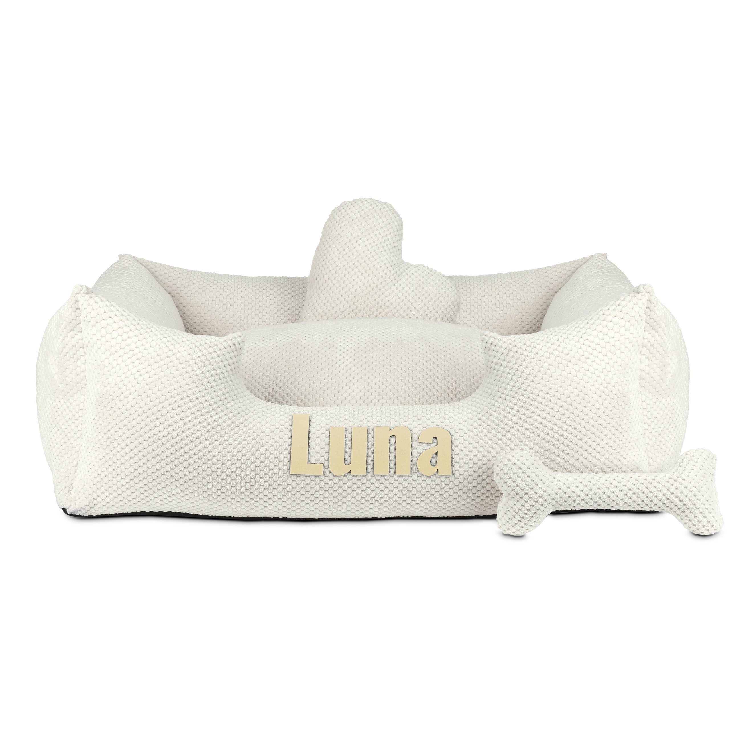 Platinum White - coussin pour chien blanc avec nom