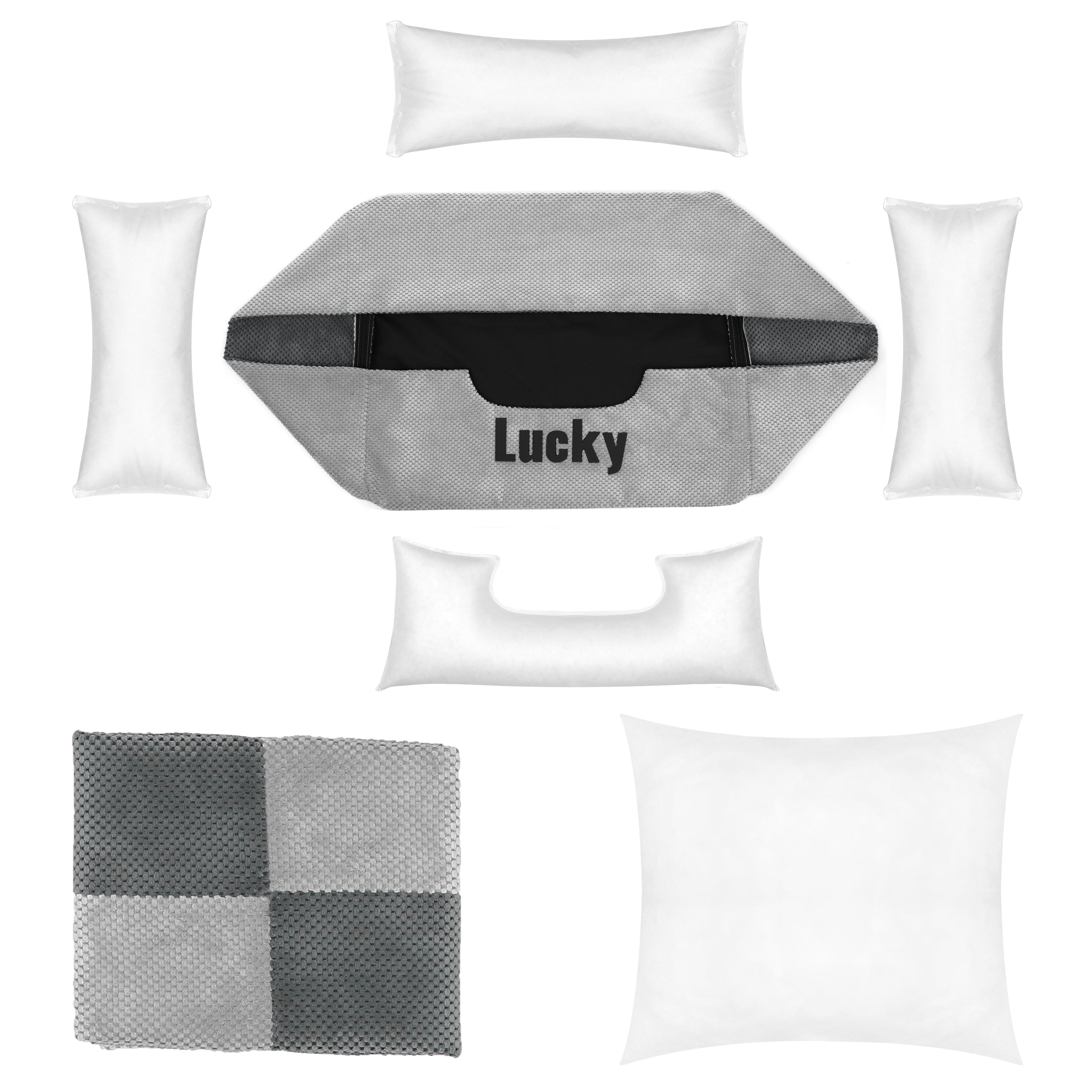 Platinum Light Grey & Grey - lit pour chien gris clair & gris foncé avec prénom
