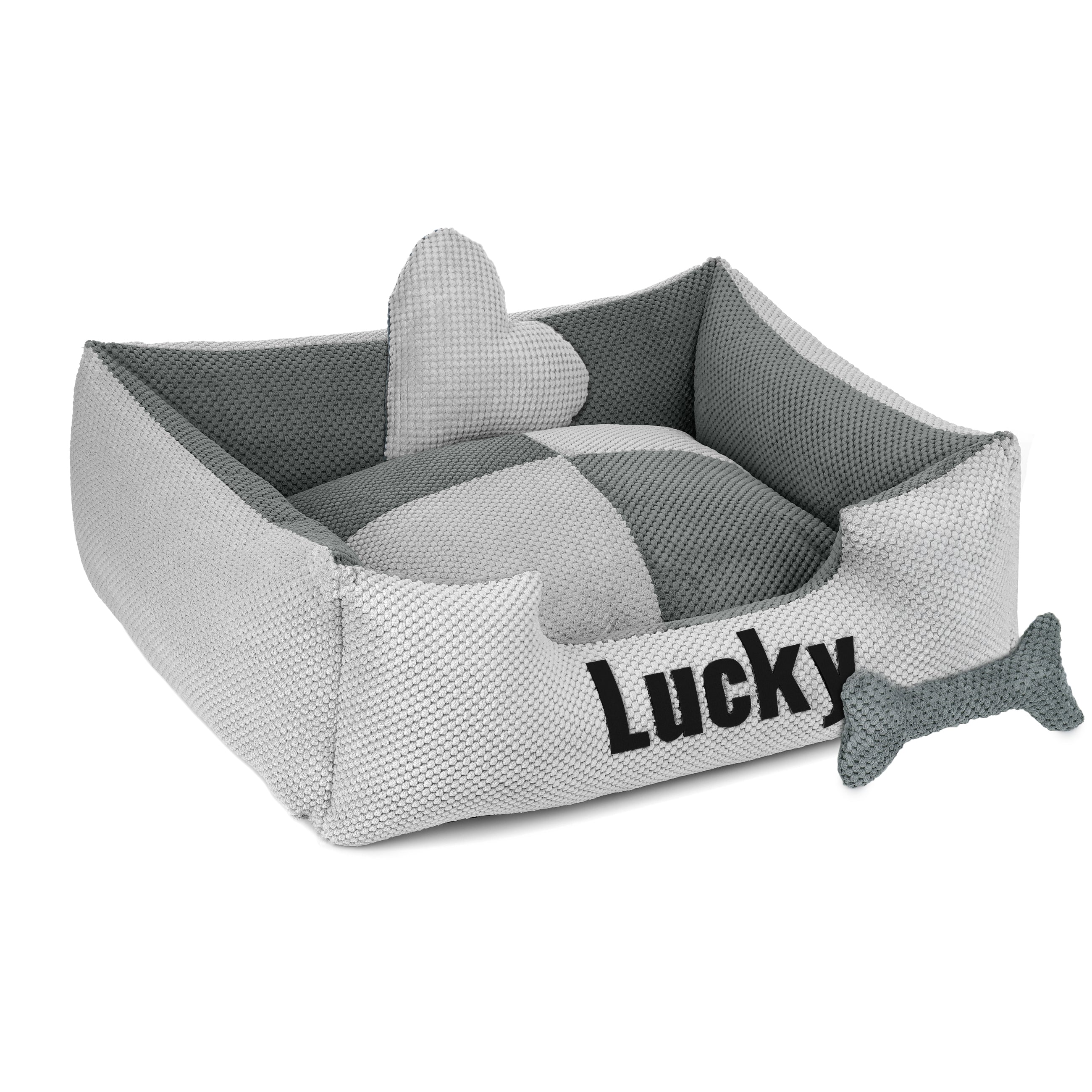 Platinum Light Grey & Grey - lit pour chien gris clair & gris foncé avec prénom