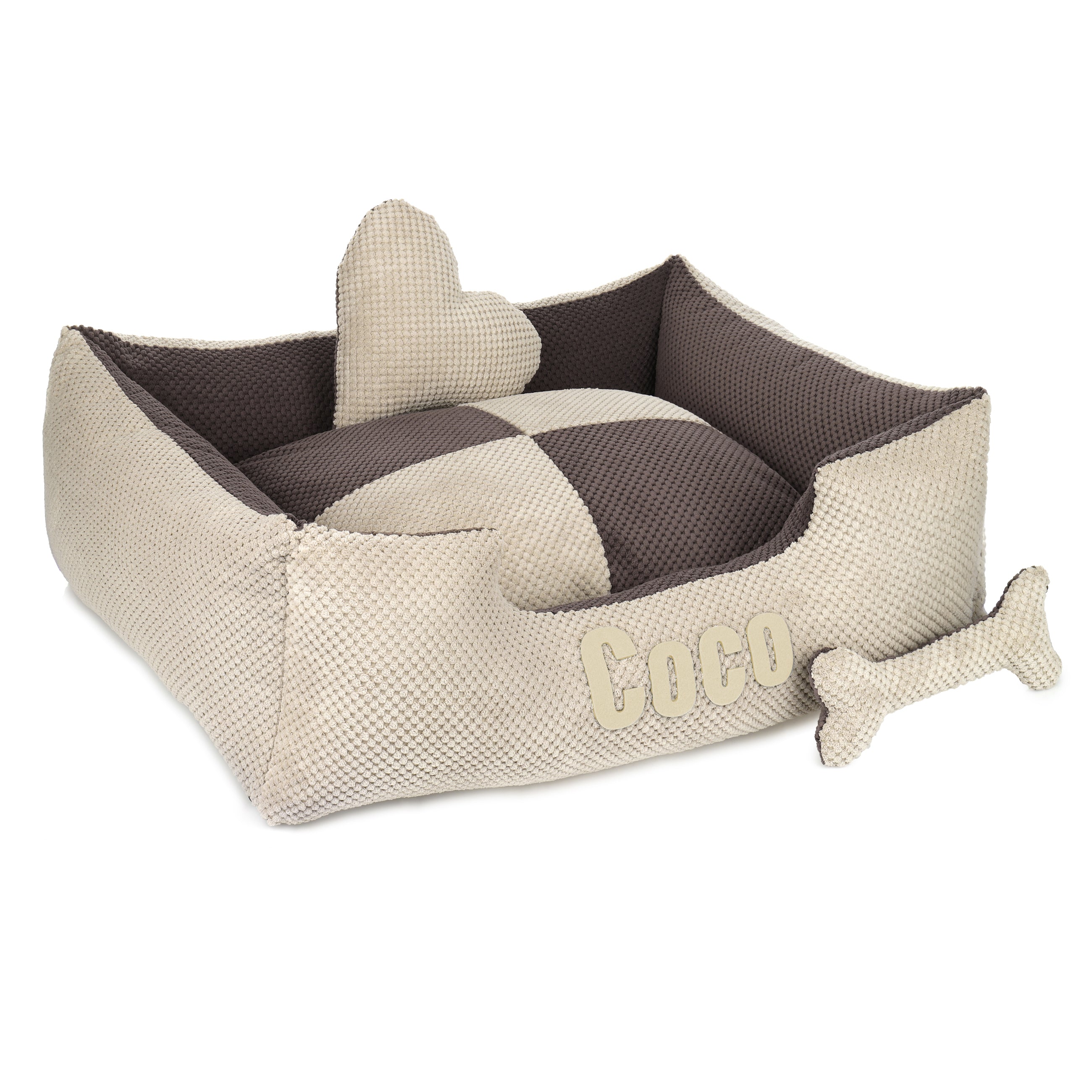 Platinum beige & brown - lit pour chien beige & brown avec nom