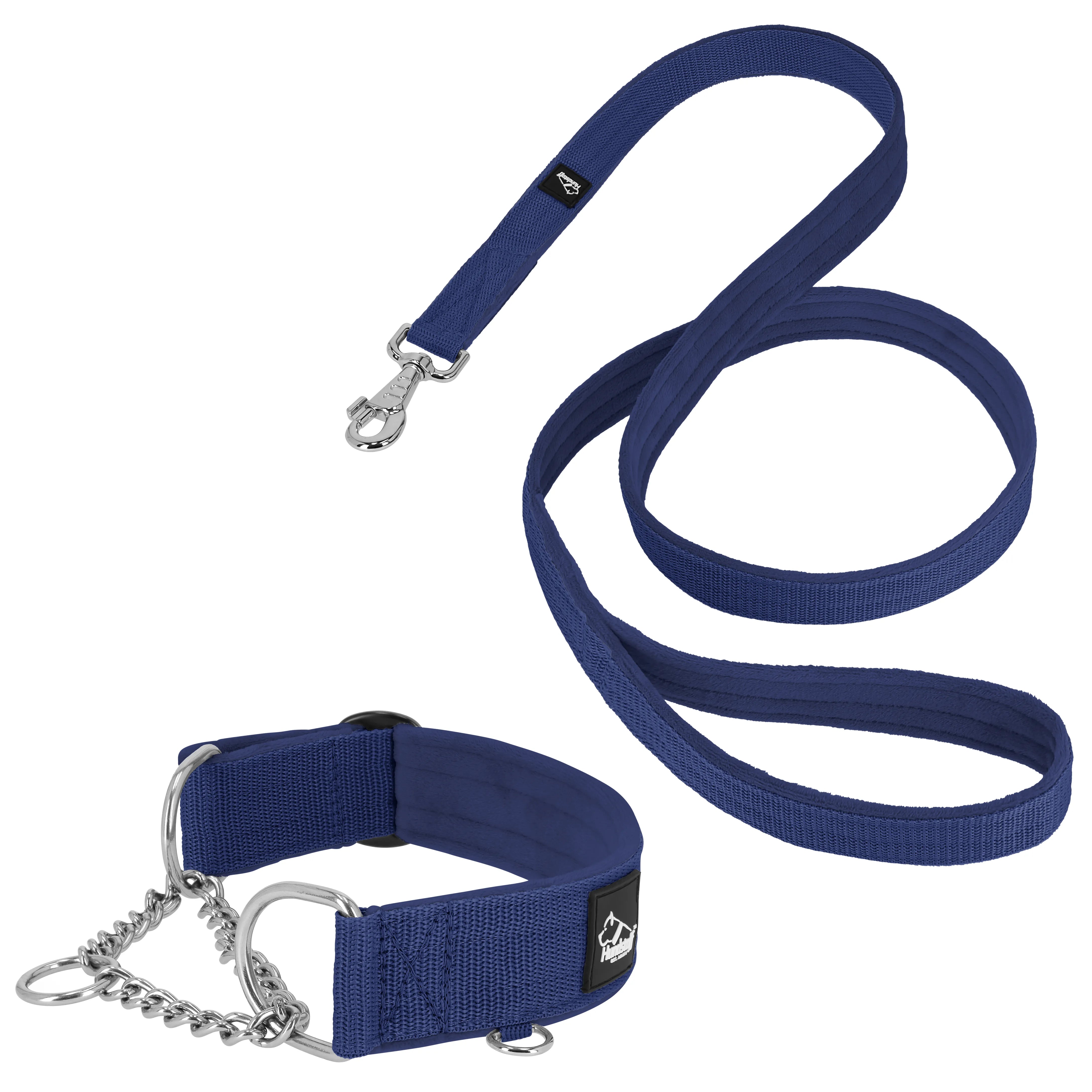 Martingale Chain Set Navy Blue - Collier et laisse demi-sangle